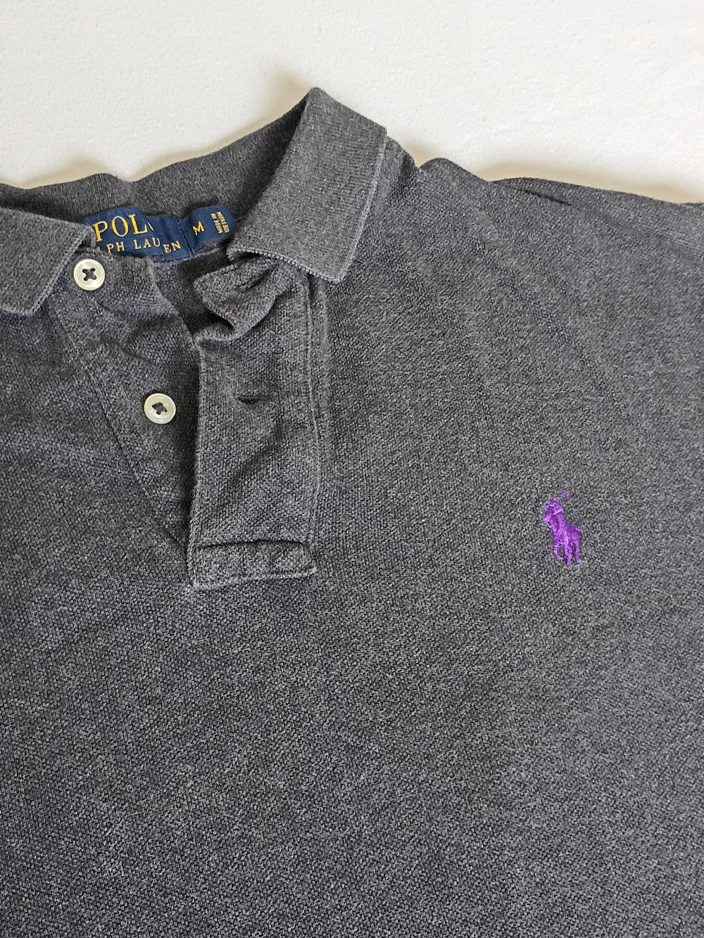 Polo by Ralph Lauren 100% Cotton Charcoal Polo with Purple Pony Size M